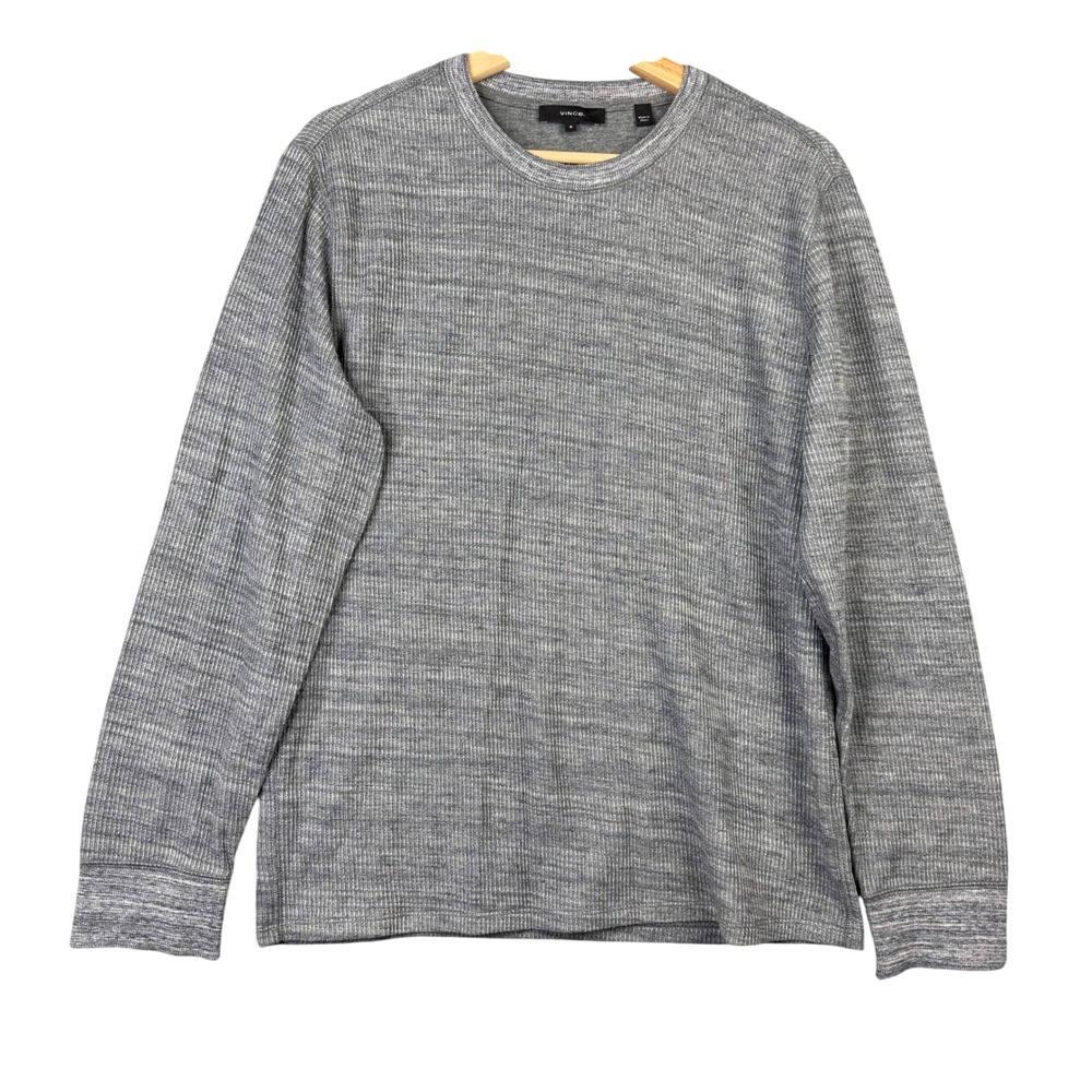 Vince Mens Gray Space Dye Waffle Knit Thermal Long Sleeve Crew Neck Shirt M - Picture 2 of 9